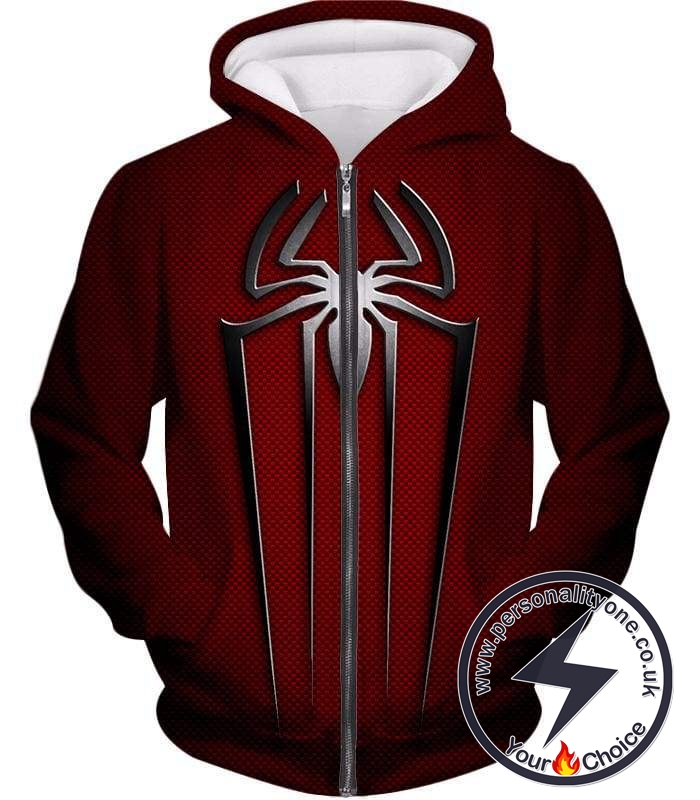 Red Costume Patterned Spiderman Logo Promo Zip Up Hoodie